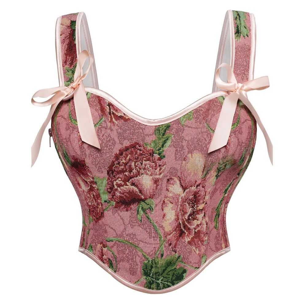 2366 Renaissance Corset Underbust Corset Tops Pink Floral BustierPink Size